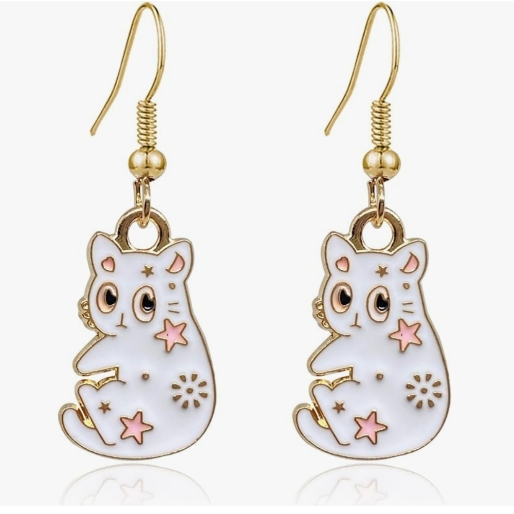 Cute Cat Earrings with Pink Stars